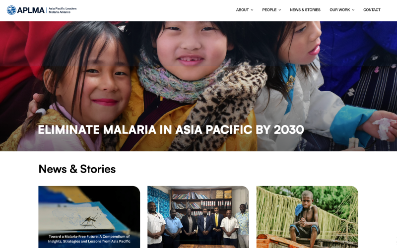 Homepage of the Asia Pacific Leaders Malaria Alliance (APLMA) website